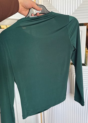 Drapeli Uzun Kollu Yeşil Kadın Bluz - Görsel 3