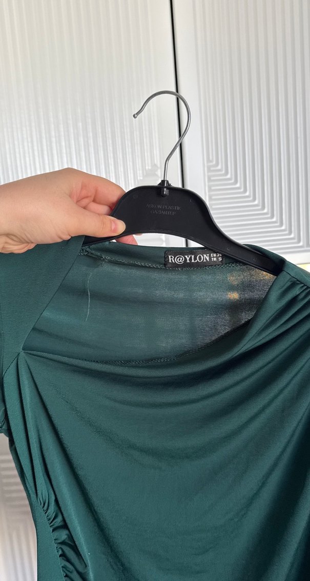 Drapeli Uzun Kollu Yeşil Kadın Bluz - Görsel 2