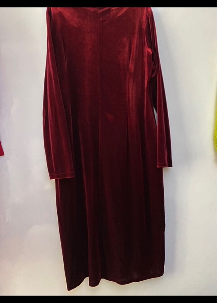 Kadife bordo elbise - Görsel 2
