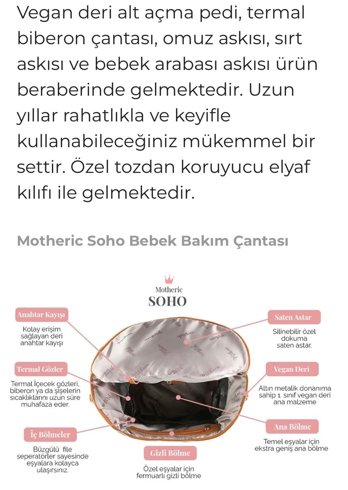 Motheric Vegan deri soho  anne bebek bakım çantası-pudra rengi - Görsel 5