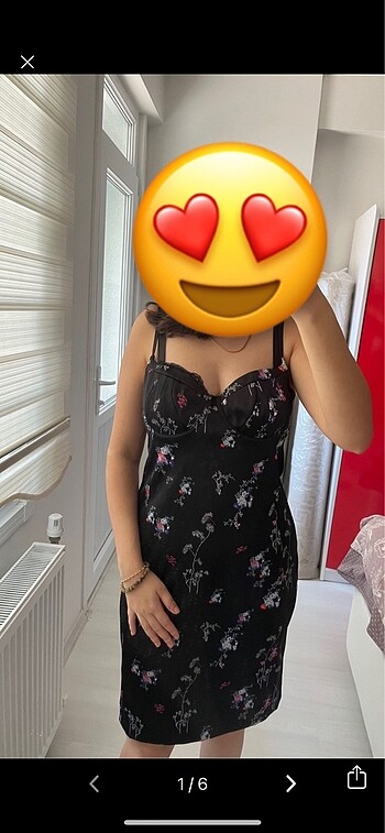 H&M çiçekli siyah mini elbise