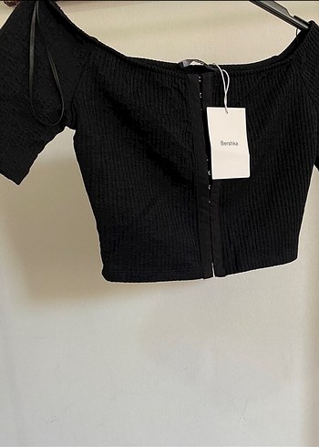 Düğmeli Siyah Mini Bluz