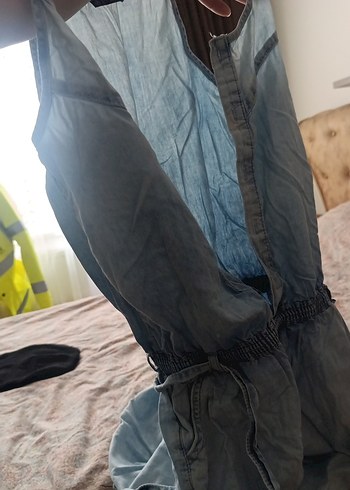 kot rengi keten tulum bel kemerli - Görsel 4