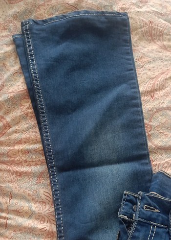 Düğmeli Mavi Kadın Denim Pantolon - Görsel 2