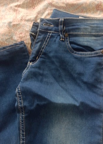 Düğmeli Mavi Kadın Denim Pantolon - Görsel 3