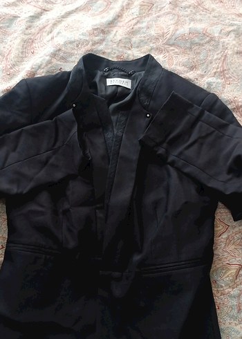 Kadın Siyah Saten Kumaşlı Kemerli Blazer Ceket - Görsel 2