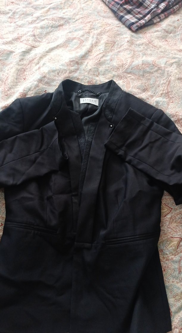 Kadın Siyah Saten Kumaşlı Kemerli Blazer Ceket - Görsel 2