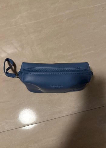 Mavi Deri Kadın Makyaj Çantası - Görsel 2