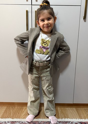 Kız Çocuk Haki Kamuflaj Bol Kesim Kot Pantolon - Görsel 3