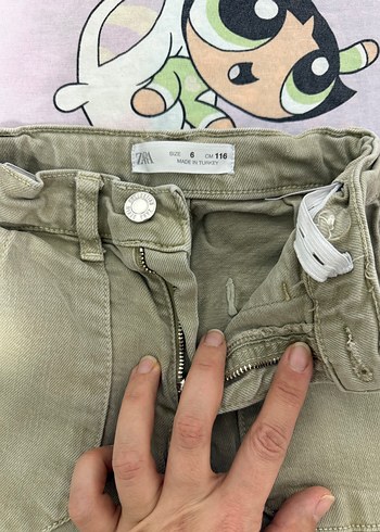 Kız Çocuk Haki Kamuflaj Bol Kesim Kot Pantolon - Görsel 2