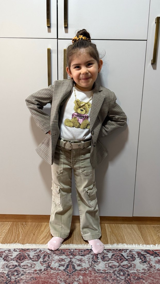 Kız Çocuk Haki Kamuflaj Bol Kesim Kot Pantolon - Görsel 3