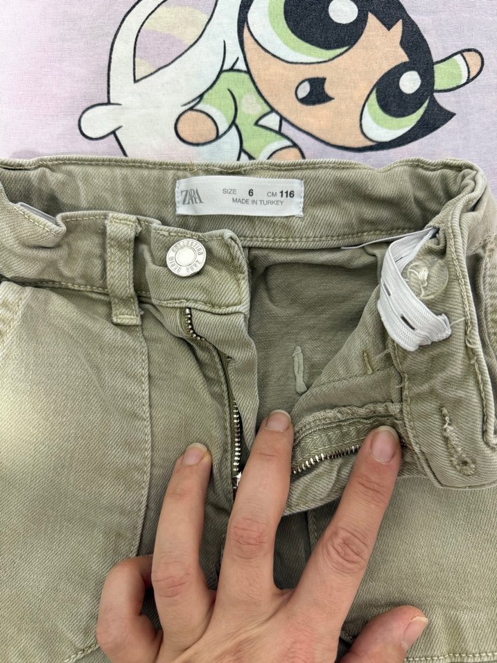 Kız Çocuk Haki Kamuflaj Bol Kesim Kot Pantolon - Görsel 2