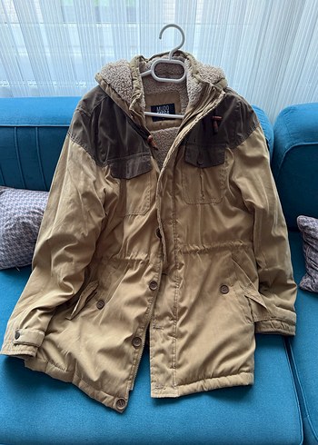 Bej kahve içi yünlü erkek parka - Görsel 2