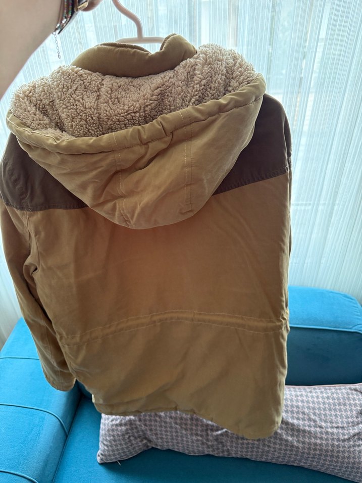 Bej kahve içi yünlü erkek parka - Görsel 3