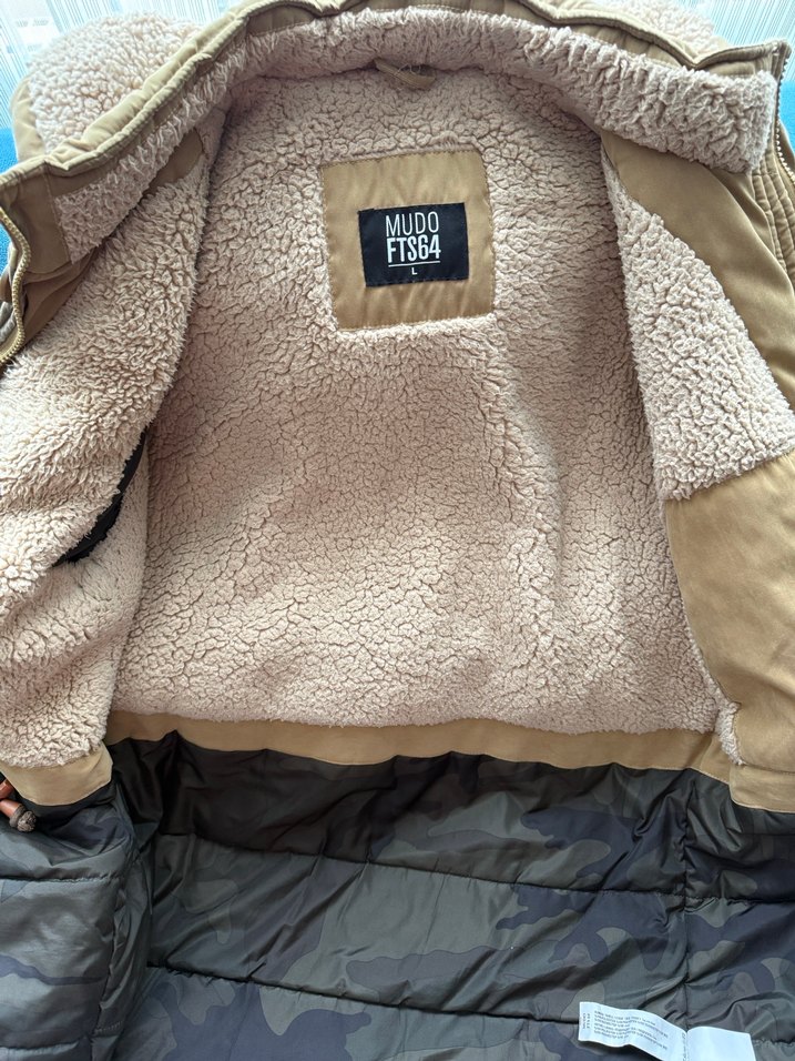 Bej kahve içi yünlü erkek parka - Görsel 4