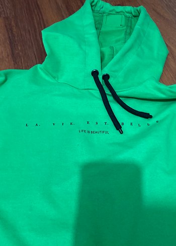 Renkli Baskılı Kapüşonlu Yeşil Sweatshirt - Görsel 3