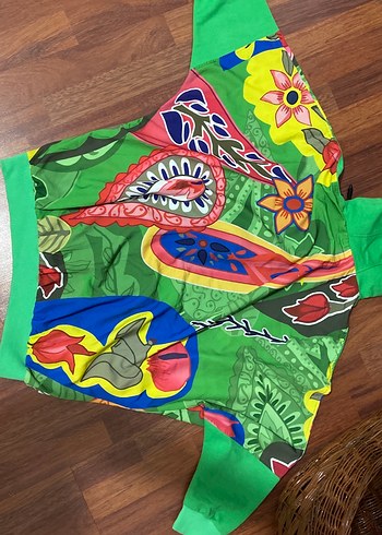 Renkli Baskılı Kapüşonlu Yeşil Sweatshirt - Görsel 5