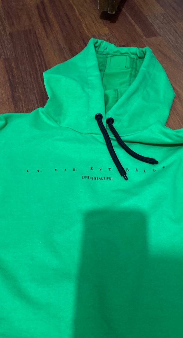 Renkli Baskılı Kapüşonlu Yeşil Sweatshirt - Görsel 3