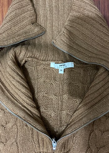 Yarım Fermuarlı Kahverengi Örgü Süveter - Görsel 5