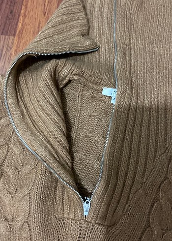 Yarım Fermuarlı Kahverengi Örgü Süveter - Görsel 4