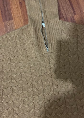 Yarım Fermuarlı Kahverengi Örgü Süveter - Görsel 2