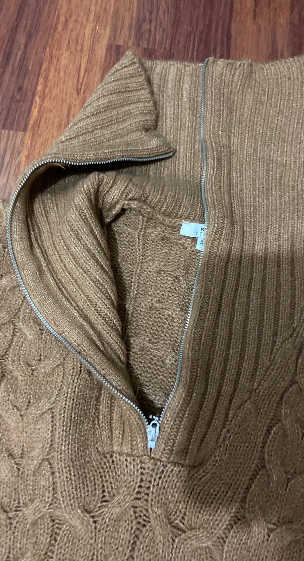 Yarım Fermuarlı Kahverengi Örgü Süveter - Görsel 4