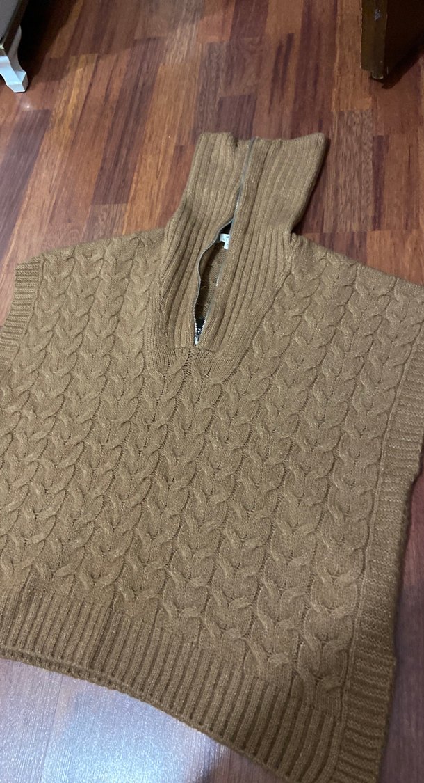 Yarım Fermuarlı Kahverengi Örgü Süveter - Görsel 3