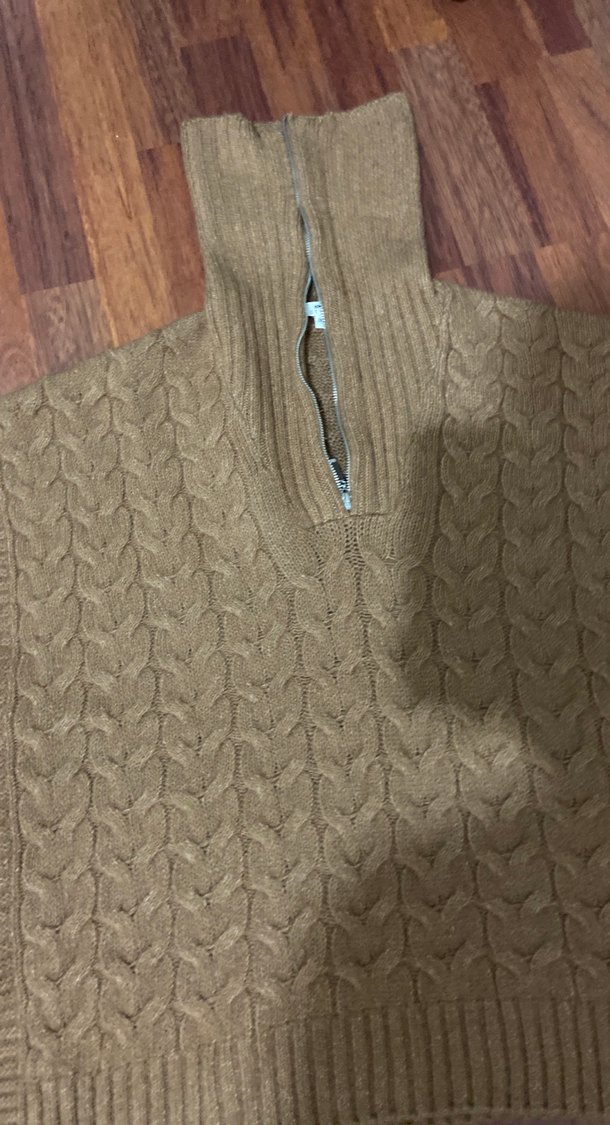 Yarım Fermuarlı Kahverengi Örgü Süveter - Görsel 2