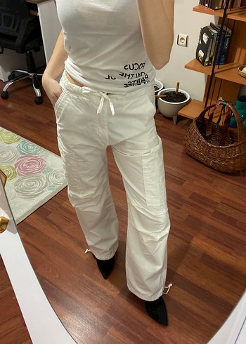 pull and bear beyaz kargo pantolon - Görsel 3