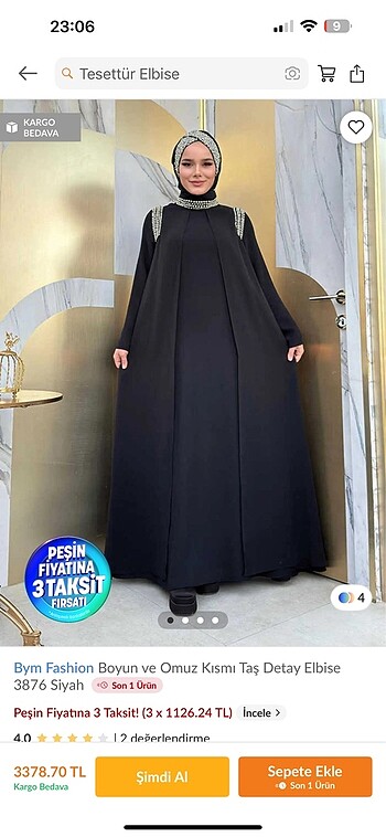 Diğer Siyah sifon taşlı elbise abaya