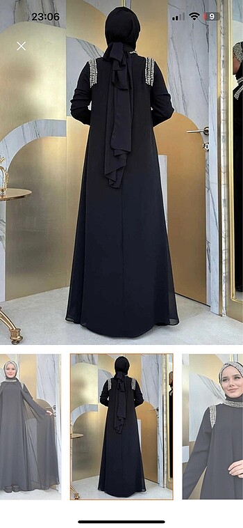 48 Beden Siyah sifon taşlı elbise abaya