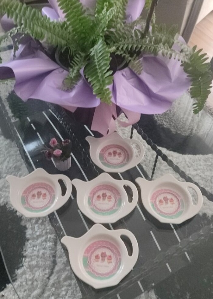 Capkek desenli çaydanlık modelli çay tabaği - Görsel 5