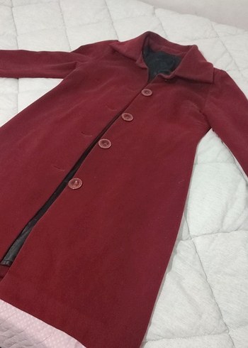 Bordo Düğmeli kaşe Kadın Uzun Kaban manto - Görsel 2