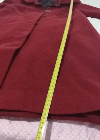 Bordo Düğmeli kaşe Kadın Uzun Kaban manto - Görsel 4