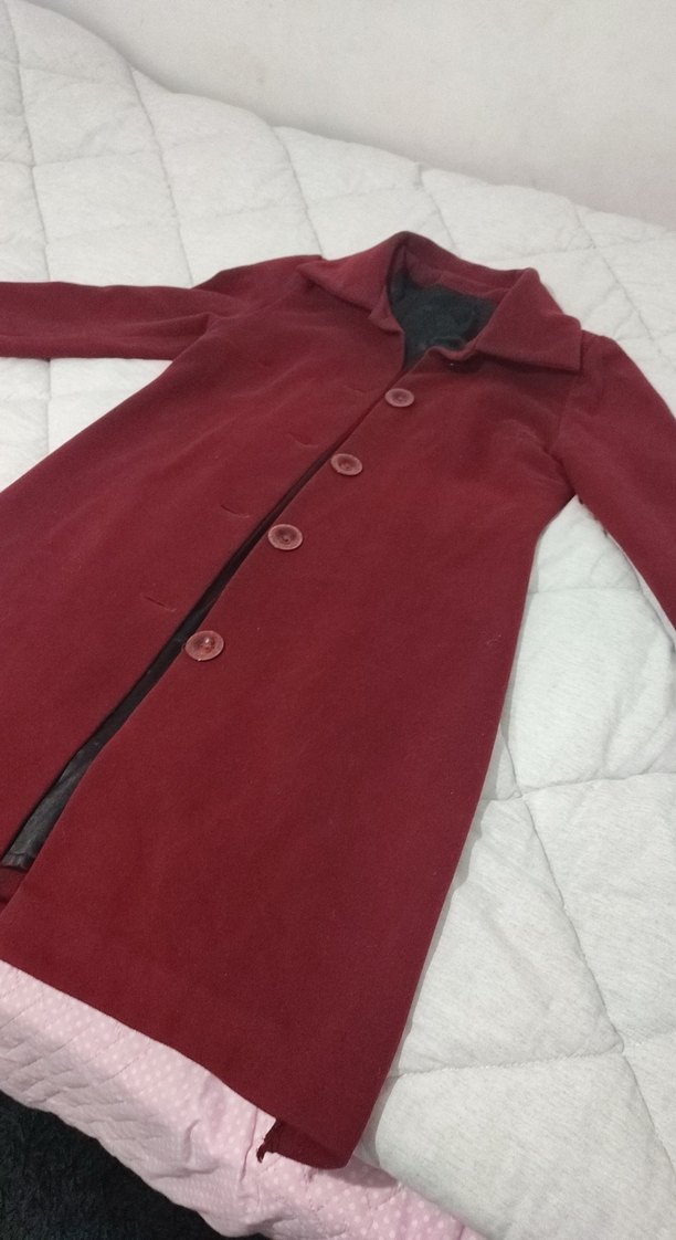 Bordo Düğmeli kaşe Kadın Uzun Kaban manto - Görsel 2