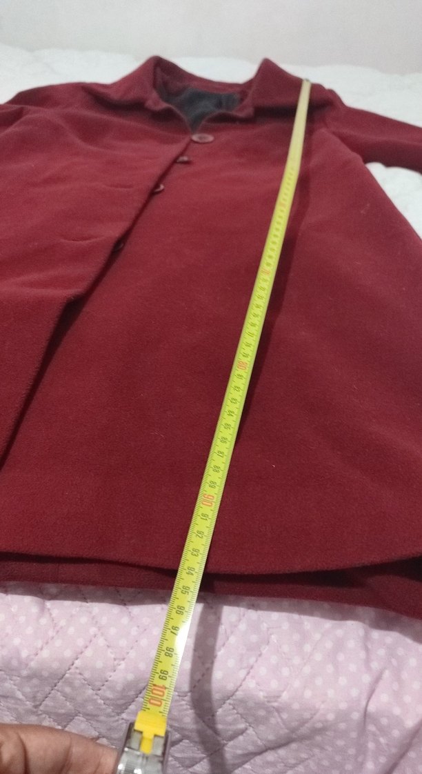 Bordo Düğmeli kaşe Kadın Uzun Kaban manto - Görsel 4