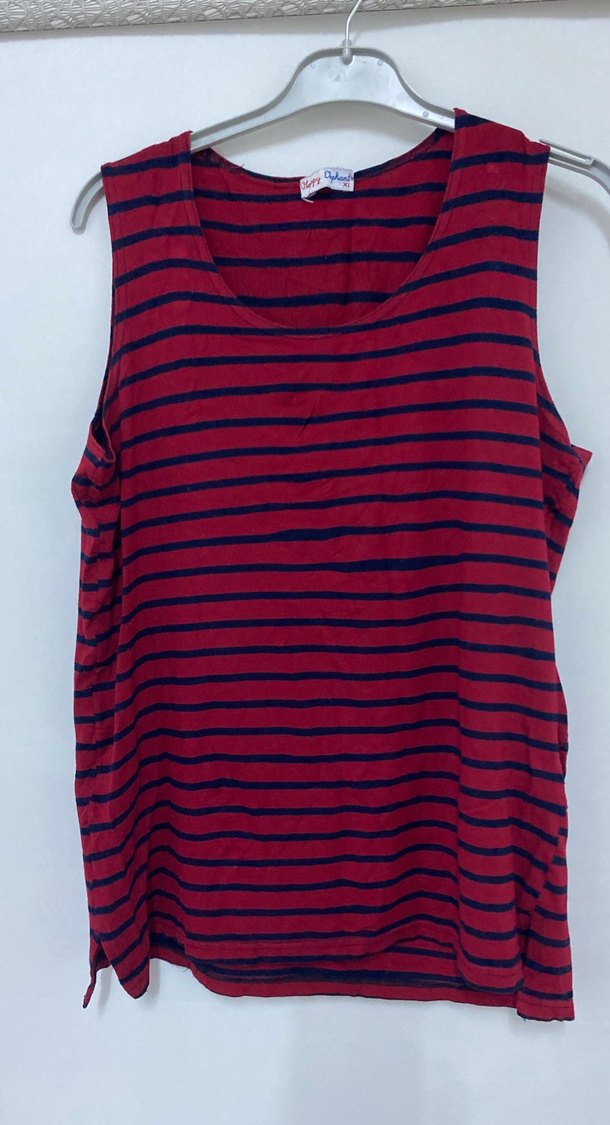 Kırmızı Çizgili Hamile Kolsuz Tişört - Görsel 3