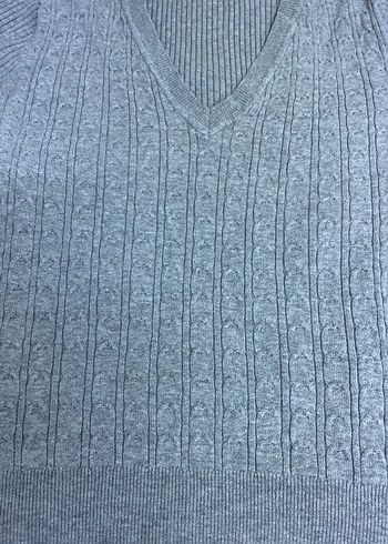 Gri V Yaka Kadın Triko Kazak esnek - Görsel 6