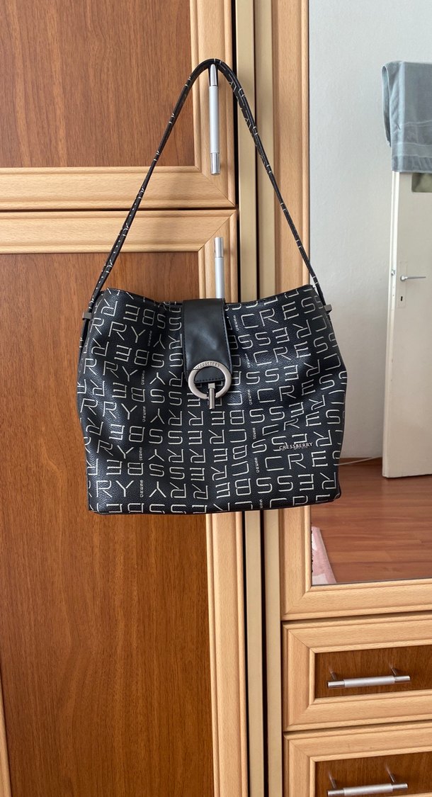 Siyah Deri Baskılı Kadın Çanta - Görsel 5