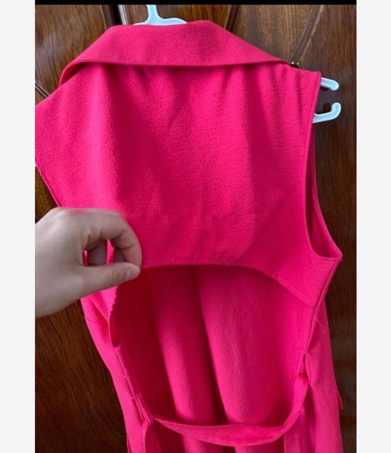 Pembe Kolsuz Midi Yelek kendinden kemerli - Görsel 3