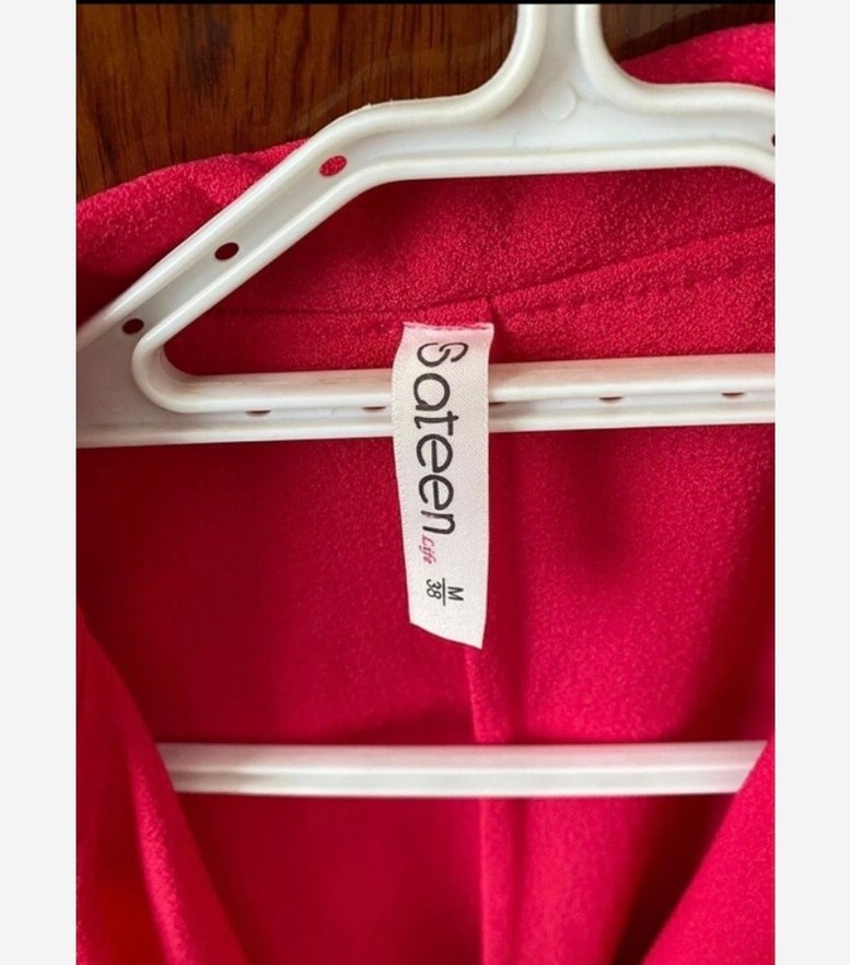 Pembe Kolsuz Midi Yelek kendinden kemerli - Görsel 5