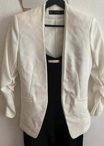 Dilvin Beyaz Kadın Midi Blazer, İnce Kesim, İpek Dokulu