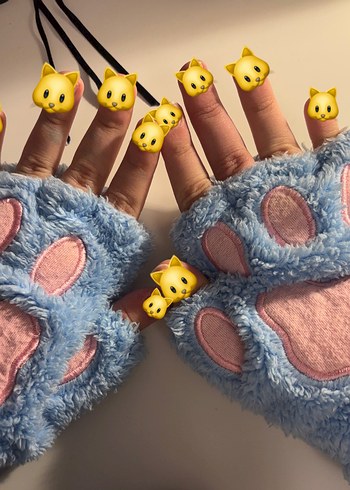 Pastel Mavi Kedi Pençe Eldivenleri - Görsel 4