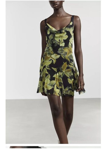 Zara Zara Yeşil Mini Drapeli Kolsuz Elbise