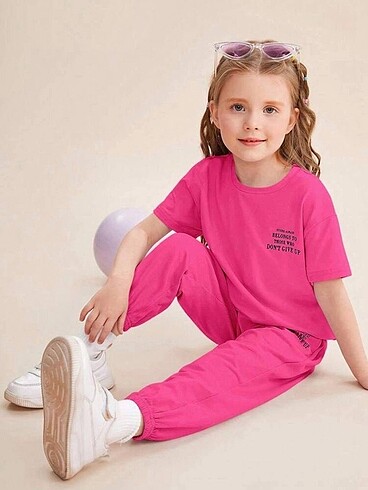 11-12 Yaş Beden pembe Renk Kız Çocuk Pembe Eşofman Takımı