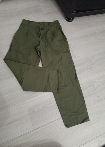 Kadın Haki Bol Kesim Keten Pantolon - Görsel 2