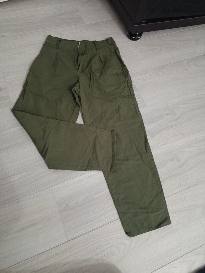 Kadın Haki Bol Kesim Keten Pantolon - Görsel 2