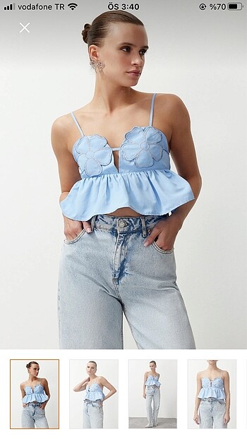 trendyolmilla nakışlı çiçekli bebek mavisi bluz