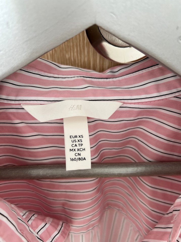 Pembe Çizgili Uzun Kollu Keten Gömlek - Görsel 3