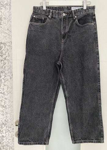 Bershka Gri Bol Kesim Midi Kot Pantolon